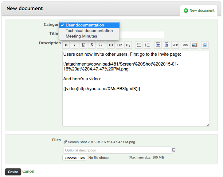 Redmine Create Document