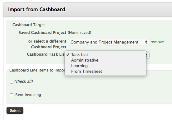 New Client Redmine Import From Cashboard Select