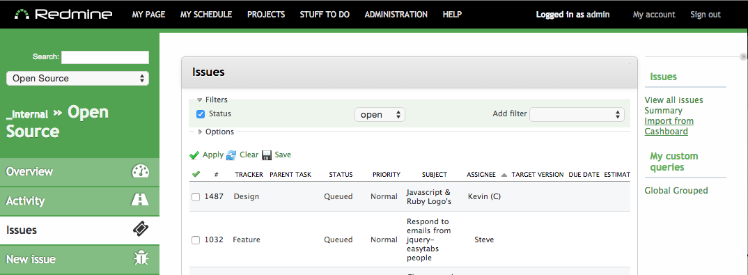 New Client Redmine Import From Cashboard