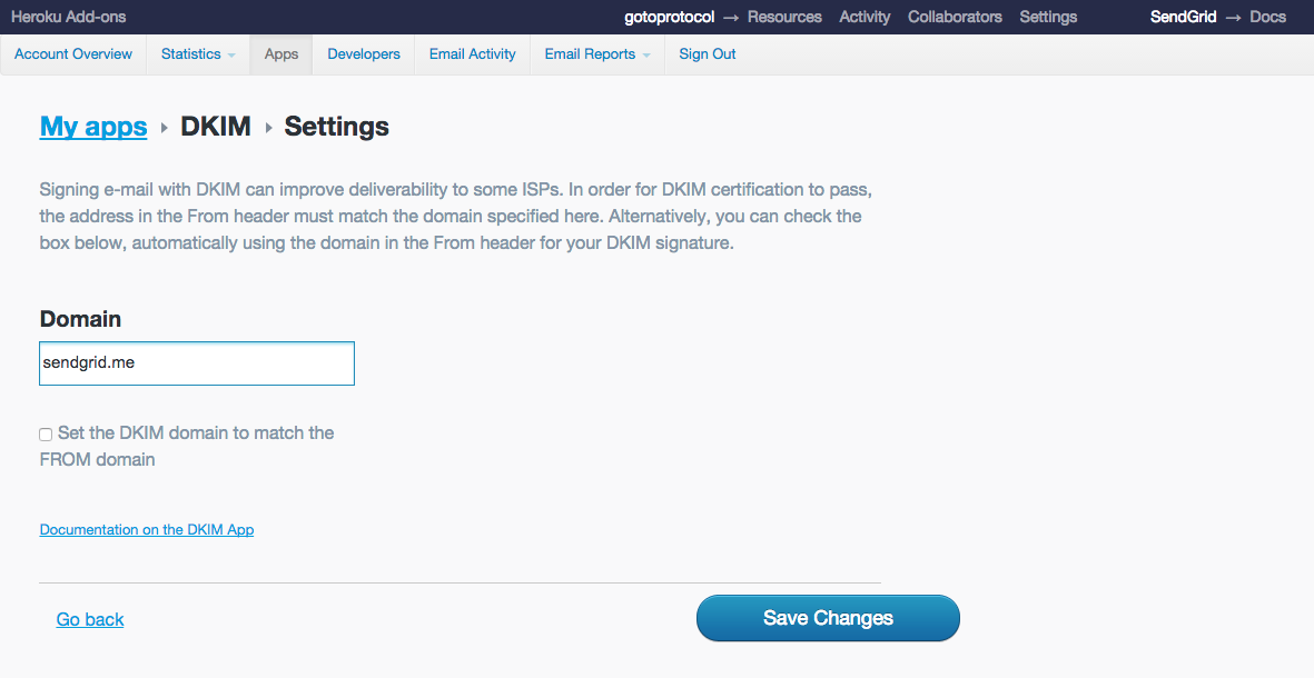 SendGrid DKIM Settings