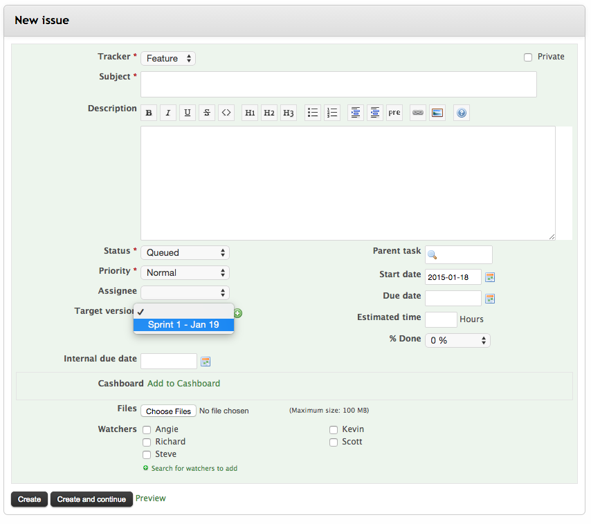 Sprints Redmine Assign Issue