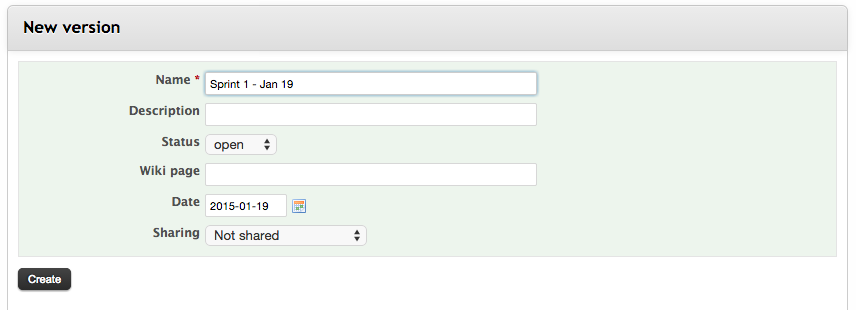 Sprints Redmine Create